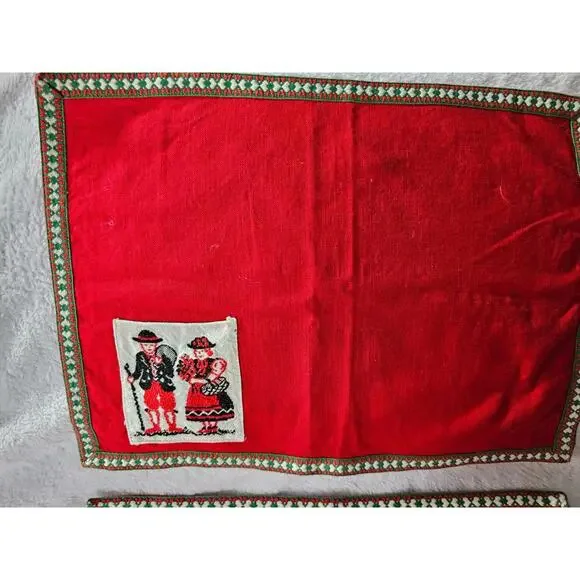 (Set of 2) Germany Place Settings Mats Red Cloth 10X14" Embroidered Pocket - Picture 3 of 11